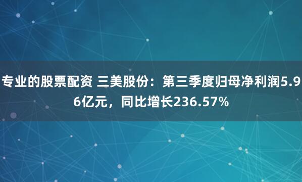 专业的股票配资 三美股份：第三季度归母净利润5.96亿元，同比增长236.57%